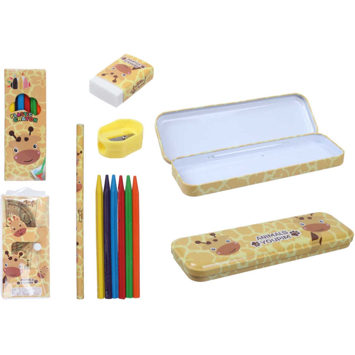 Set de Papelería HJ-9938 con Crayones, Sacapuntas y Borrador