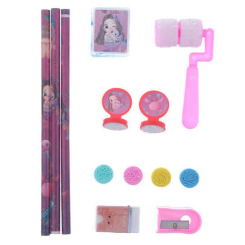 Set de Sellos con 3 Lápices, Sacapuntas y Borrador de Goma