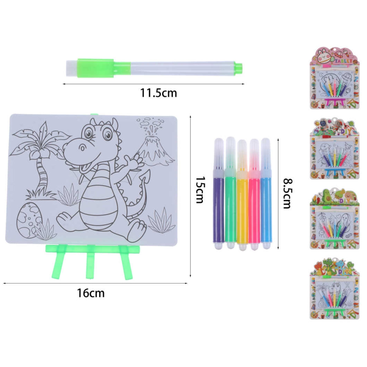 Pizarra Infantil con Atril y 5 Marcadores - Diseños Prediseñados Variados (15 x 16 cm)