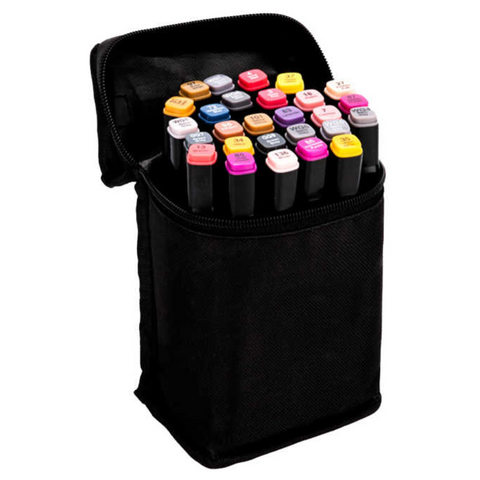Marcadores Plumones Doble Punta de 24 Colores (Bolsa de Tela + Marcadores)