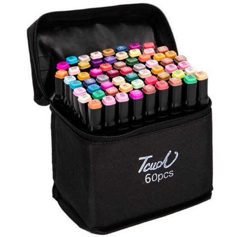 Marcadores Plumones de 60 Colores (Bolsa de Tela + Marcadores)