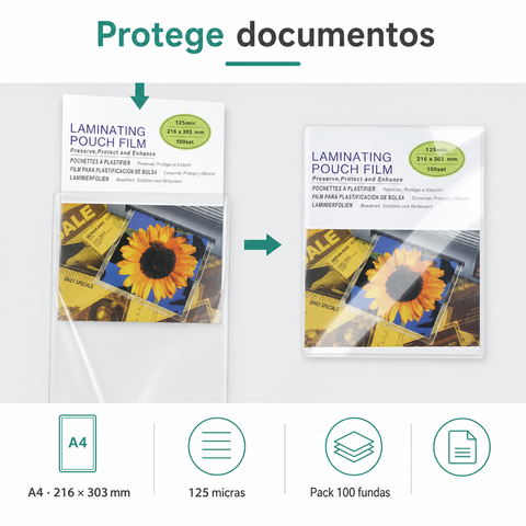 Características de fundas para plastificar A4