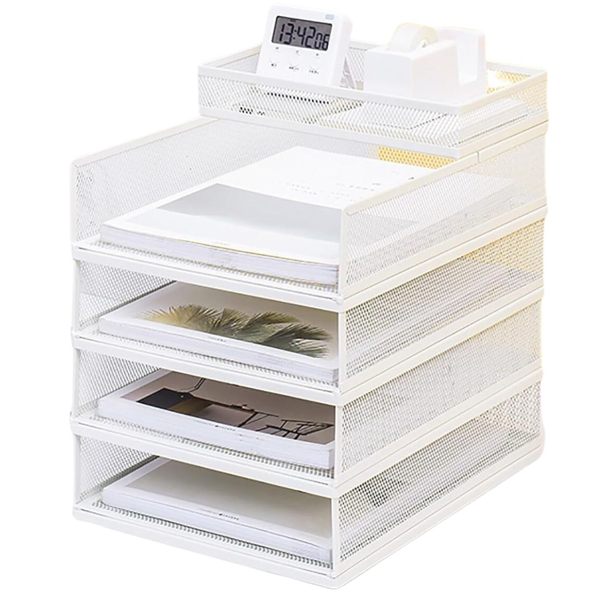 Caja Organizadora de Documentos A4 Estilo Europeo - Horizontal/Vertical, Blanco y Verde CT-03