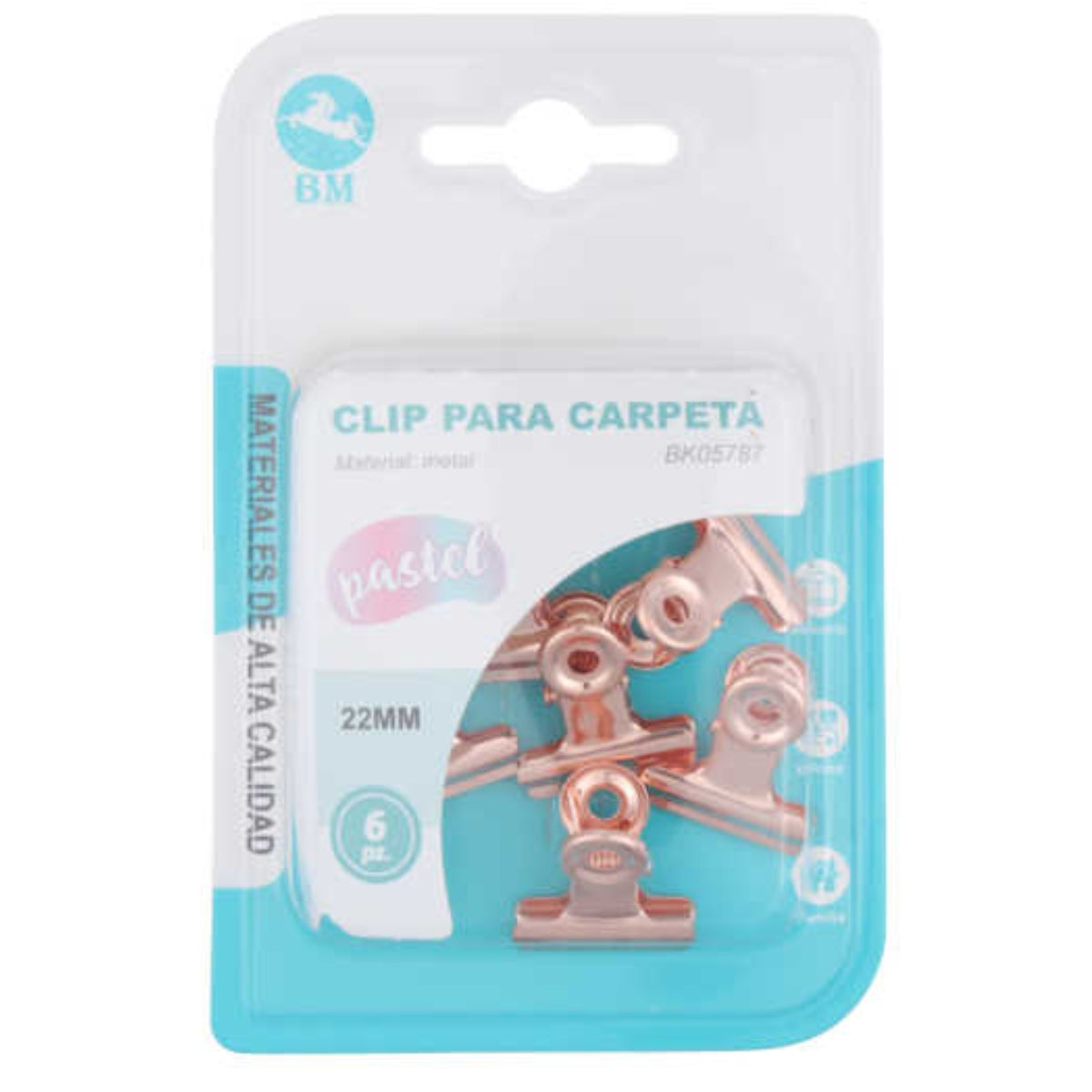 Clip para Carpeta con Cabeza Redonda en Rosa Dorado, 6 Piezas - Elegante y Resistente