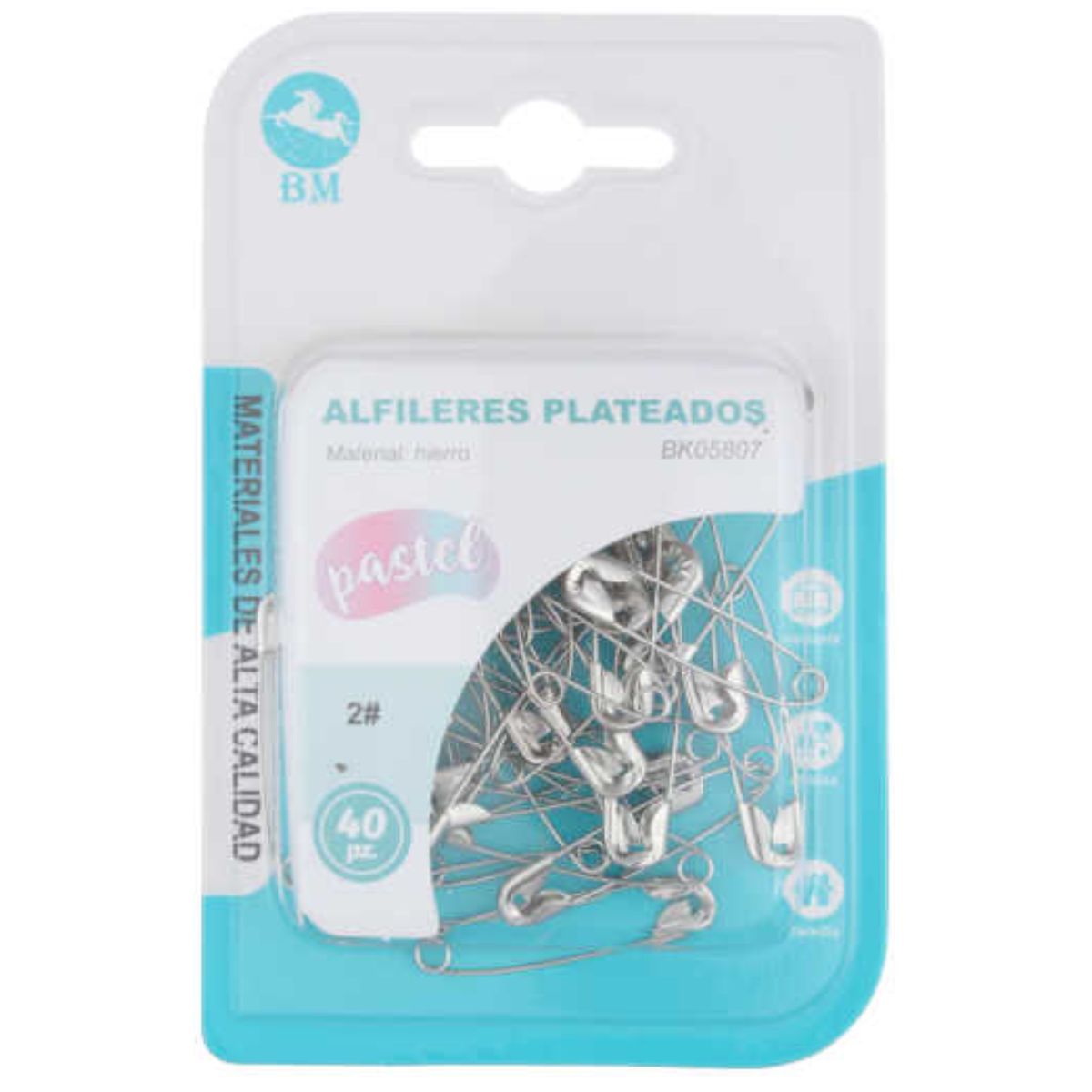 Alfiletero de Acero Plateado 2#, 40 Piezas, Ideal para Sujetar Ropa y Tela