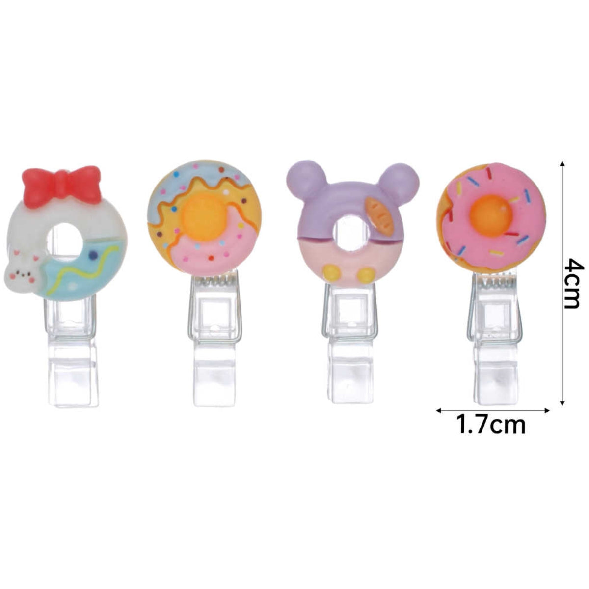 Set de 4 Clips para Papeles con Diseño de Donas, Diseños Variados