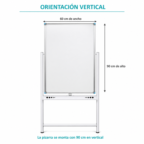 Orientación vertical de la pizarra: 60 centímetros de ancho y 90 de alto