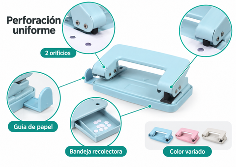 Detalles de perforadora con guía y bandeja recolectora