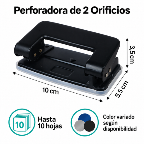 Medidas de perforadora compacta para 10 hojas color variado