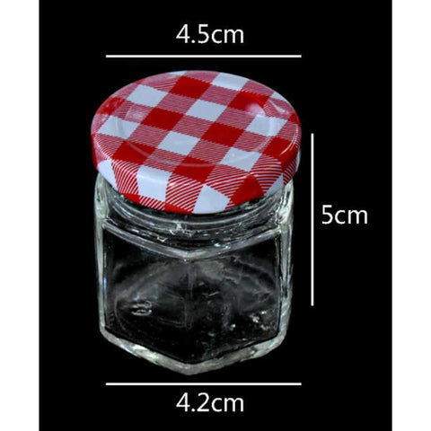 Caja de 240 Frascos de Vidrio Hexagonales 45 ml con Tapa de Color Variado