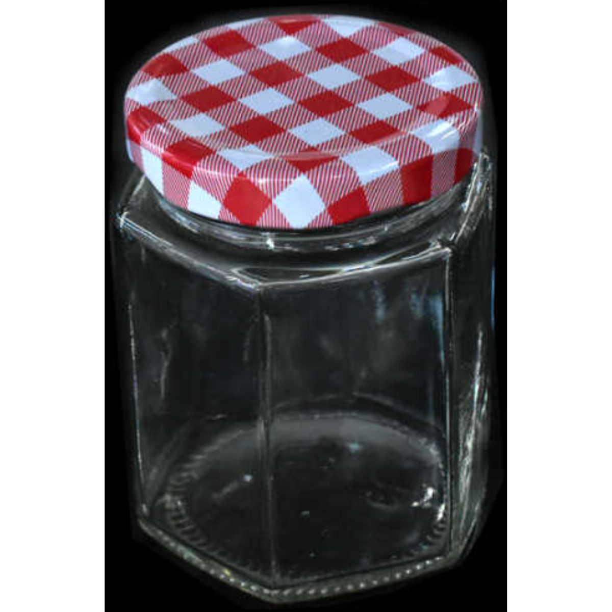 Frasco de Vidrio con Tapa Hexagonal 180ml 6x8cm