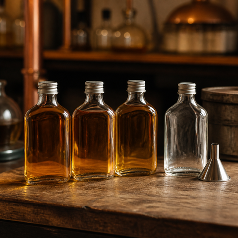 Uso referencial de botellas petaca de vidrio para licores
