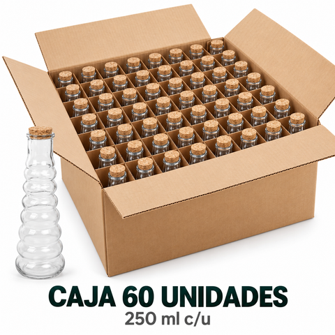 Caja de 60 botellas de vidrio con corcho de 250 ml