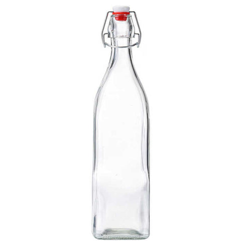 Botella de Vidrio Cuadrada con Cierre de Acero Inoxidable 1000 ml (Ø7.6 x H32.0 cm)