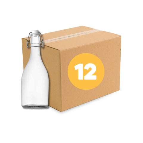 Caja de 12 Botellas de Vidrio Tapa Hermetico Jugos 1000ml Color Transparente