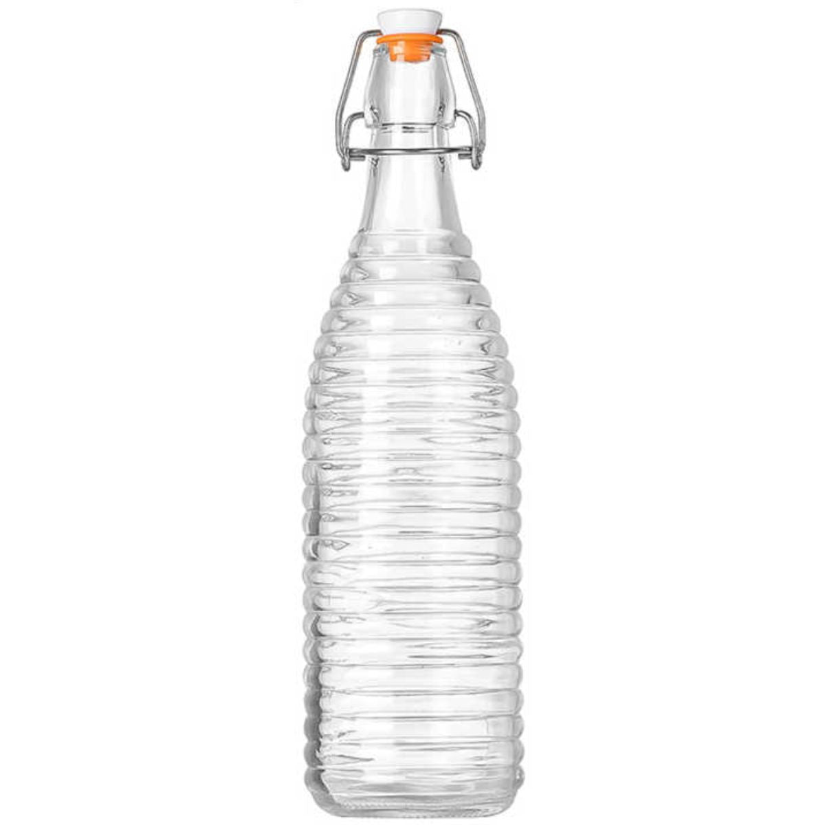 Botella de Vidrio Redonda con Cierre de Acero Inoxidable 1000 ml (Ø8.7 x H31.5 cm)