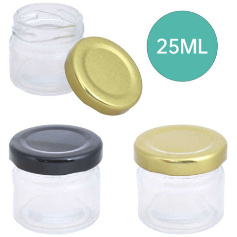 Caja de 192 Frascos de Vidrio 25 ml con Tapa de Color Variado