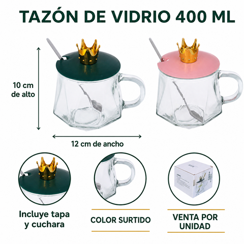 Medidas del tazón de vidrio 400 ml con color surtido