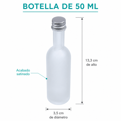 Medidas de la botella de 50 ml: 13,3 centímetros de alto y 3,5 de diámetro
