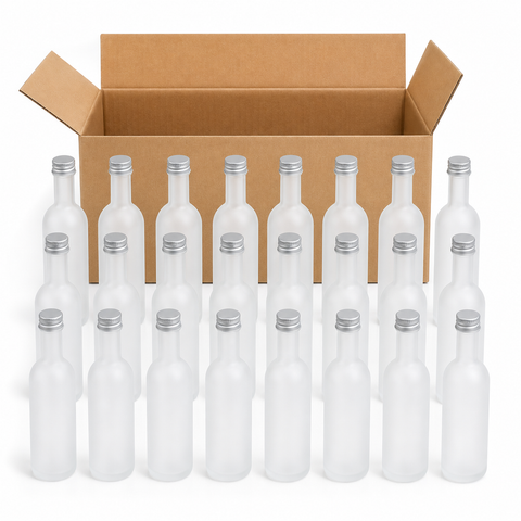 Pack de 24 botellas de vidrio satinado de 50 ml con tapa metálica