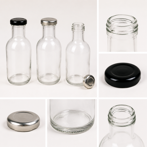 Detalles de botella de vidrio 250 ml y tapas metálicas surtidas
