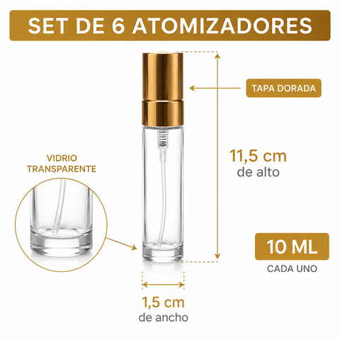 Atomizador de vidrio de 10 ml con medidas de 11,5 por 1,5 cm