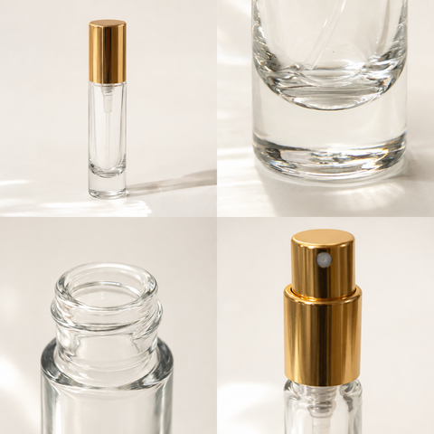 Detalle de base y cuello de vidrio del atomizador de perfume de 3 ml