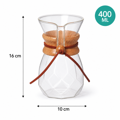 Medidas de la cafetera de vidrio: 16 x 10 cm y capacidad 400 ml