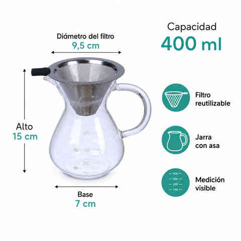 Medidas y características de la cafetera pour over de 400 ml