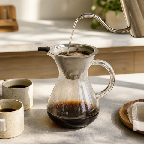 Preparación de café filtrado con cafetera pour over de 600 ml