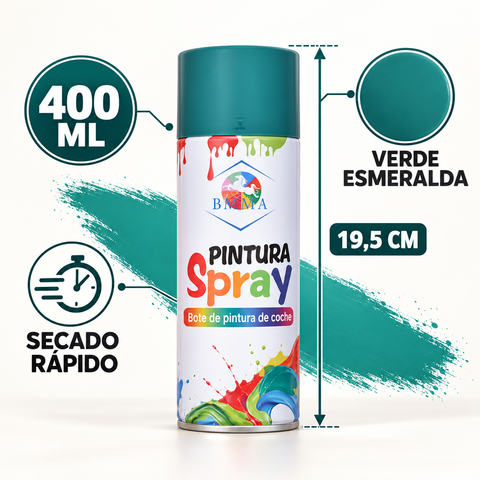 Características de pintura en spray verde esmeralda de 400 ml y secado rápido