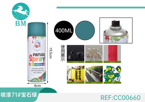 Pintura en aerosol verde esmeralda de 400 ml con medidas y ejemplos de uso