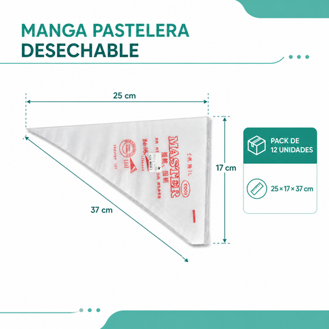 Medidas de manga pastelera desechable y contenido pack de 12