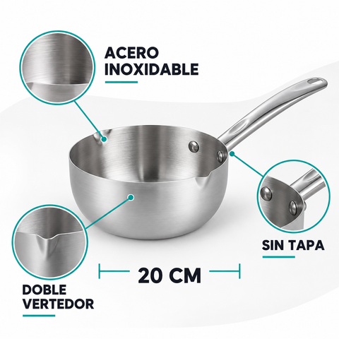 Características de la cacerola de acero inoxidable de 20 cm sin tapa