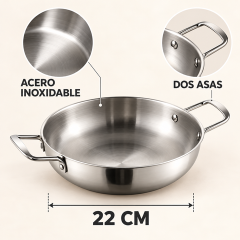 Olla coreana para ramen de acero inoxidable de 22 cm con dos asas