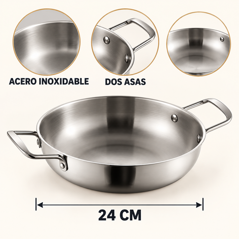 Olla coreana para ramen de acero inoxidable de 24 cm con dos asas