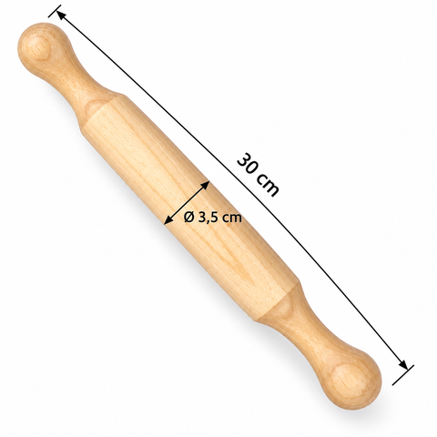Medidas rodillo de amasar de madera: 30 cm de largo y 3,5 cm de diámetro