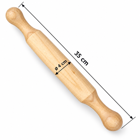 Medidas rodillo de amasar de madera: 35 cm de largo y 4 cm de diámetro