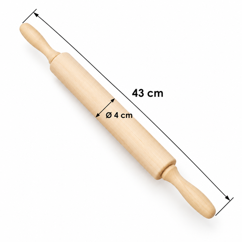 Medidas rodillo de amasar de madera: 43 cm de largo y 4 cm de diámetro