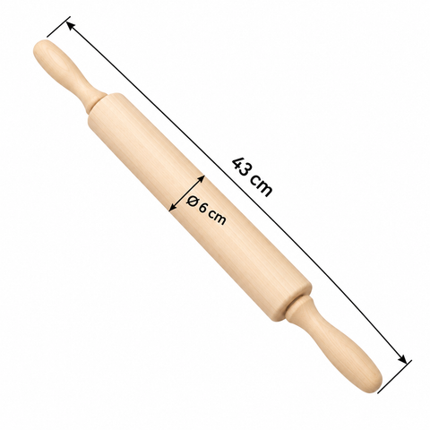 Medidas rodillo de amasar de madera: 43 cm de largo y 6 cm de diámetro