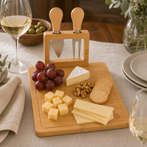 Tabla de Bambú para Quesos y Aperitivos 25x26x1,5 cm | Tabla para Servir y Picoteo