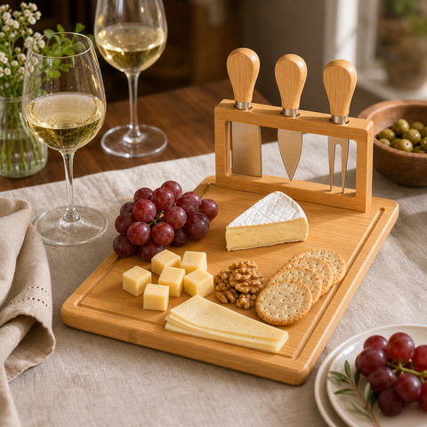 Tabla de Bambú para Quesos y Aperitivos 24x33x1,5 cm | Tabla para Servir y Picoteo