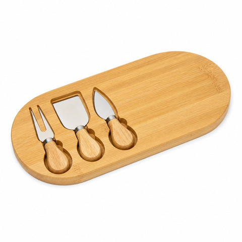 Tabla Ovalada de Bambú para Quesos con 3 Utensilios 33x19 cm