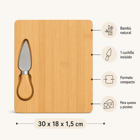 Tabla de Bambú para Quesos y Aperitivos 18x30x1,5 cm | Tabla para Servir y Picoteo