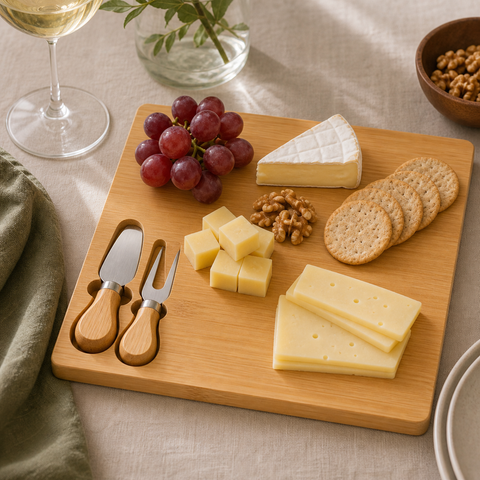 Tabla de Bambú para Quesos y Aperitivos 25x30x1,5 cm | Tabla para Servir y Picoteo