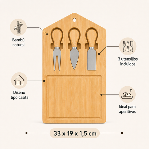 Tabla de Bambú para Quesos y Aperitivos 19x33x1,5 cm | Tabla para Servir y Picoteo