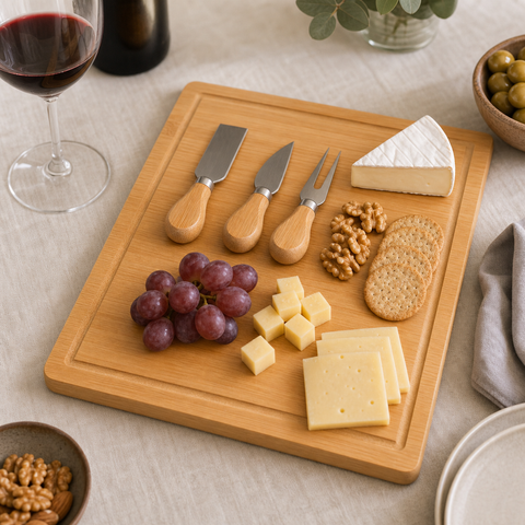 Tabla de Bambú para Quesos y Aperitivos 25x34x1,5 cm | Tabla para Servir y Picoteo