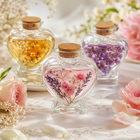 Pack 24 Botellas de Vidrio Corazón 80 ml con Tapón de Corcho