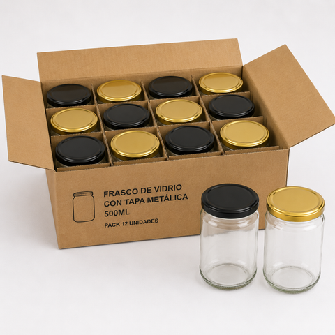 Pack 12 Frascos de Vidrio 500ML con Tapa Metálica – Ideales para Conservas y Cocina
