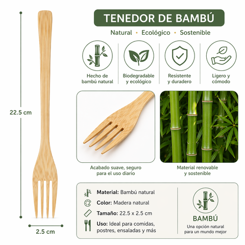 Pack 2 Tenedores de Bambú Natural | Cubiertos Ecológicos
